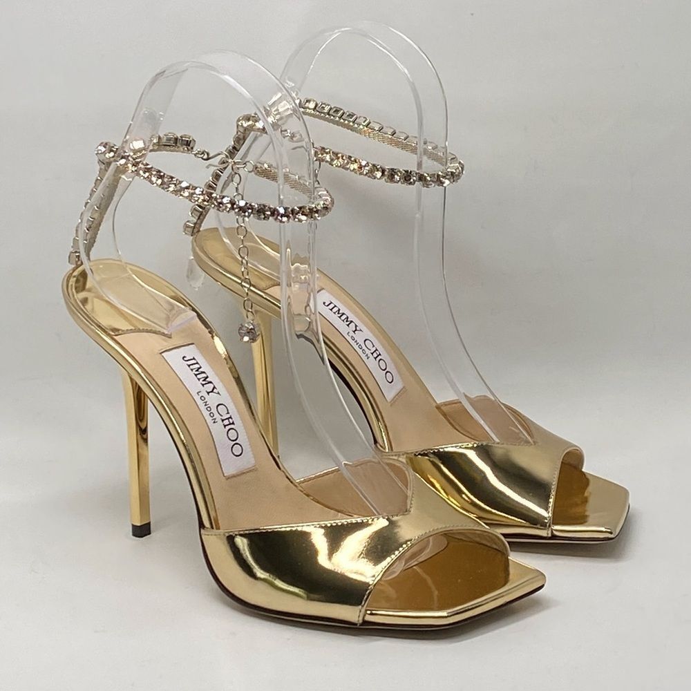 Jimmy Choo Saeda 100MM Metallic Leather Sandals size 37.5 - Picture 3 of 15
